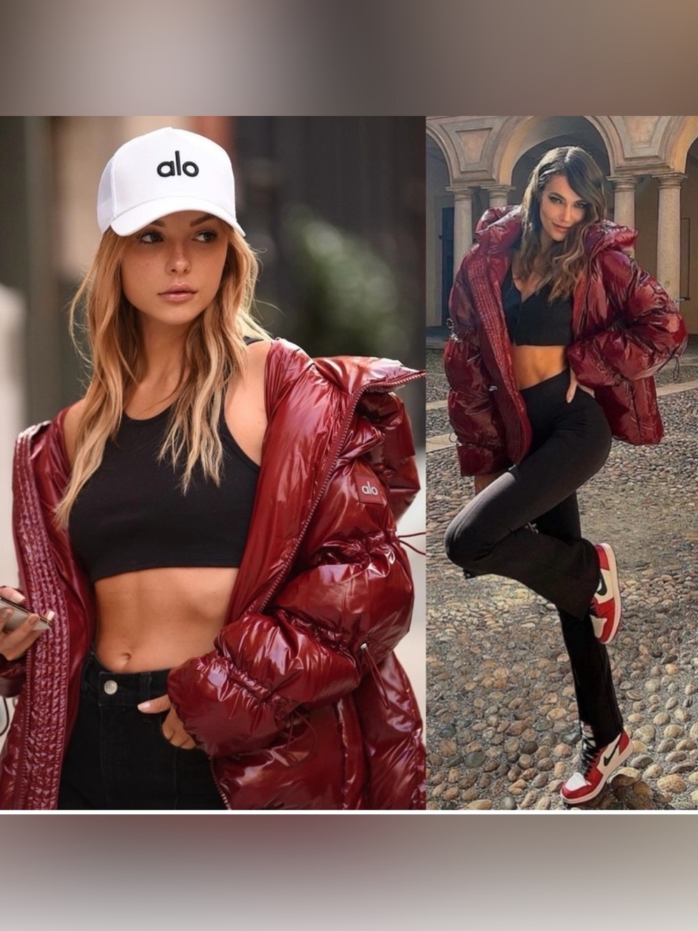 Alo Yoga Stunner Glossy Oversized Hooded Puffer Jacket Cranberry Size  Large.